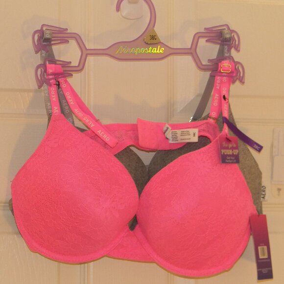 Aeropostale Other - Aeropostale Aero 2-pack Push-up Bras Adjustable Gray Pink 38C NWT